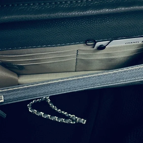 🔥CHANEL Quilted Vegan Leather Chain Crossbody sterling Gray wallet on chain - Picture 9 of 14